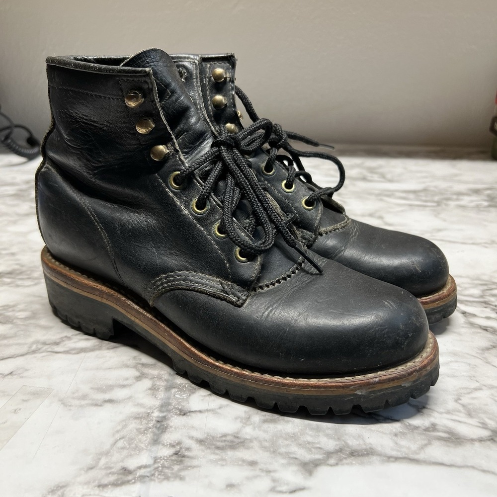 Chippewa Steel Toe Logger Work Boots, Women Size 7 Black